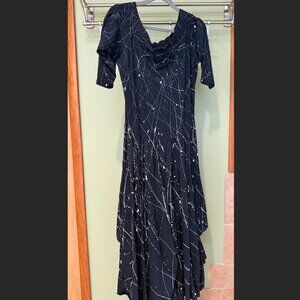 Black Dress w/ White Abstract Splatter Print – 3/4 Sleeves | Fits Like Medium